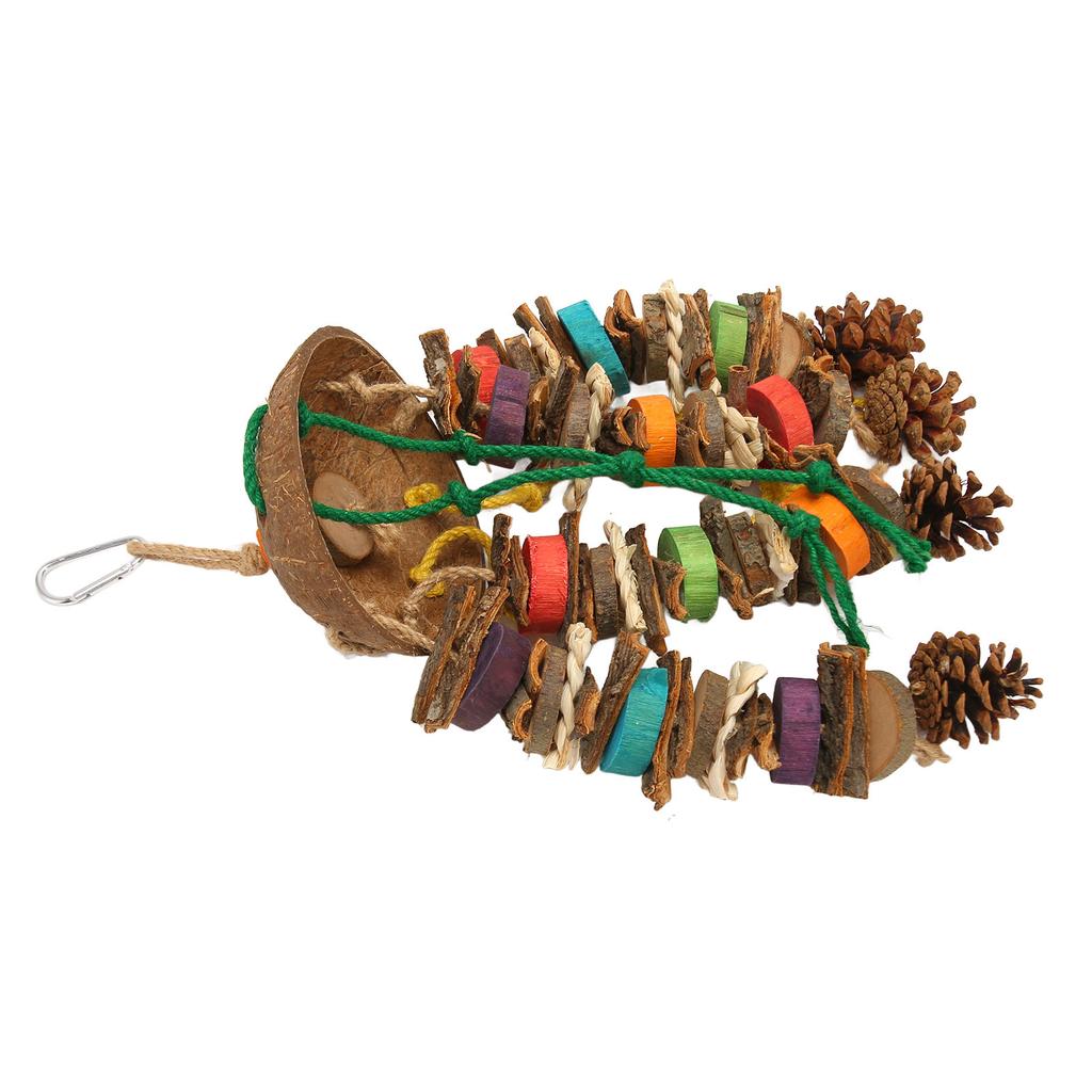 Bird Parrot Cage Toys Coconut Shell Colorful Wood Blocks Bird Chewing Toy for Large Medium Parrot Birds