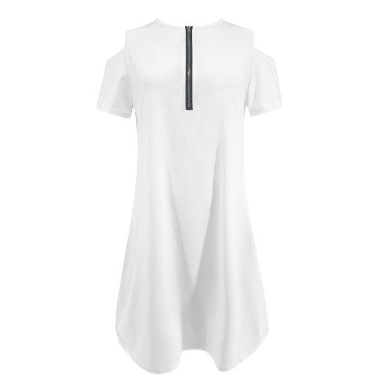 Мини-платье с круглым вырезом и застежкой-молнией с половиной планок, с коротким рукавом, свободного кроя, однотонное короткое платье с открытыми плечами, уличная одежда