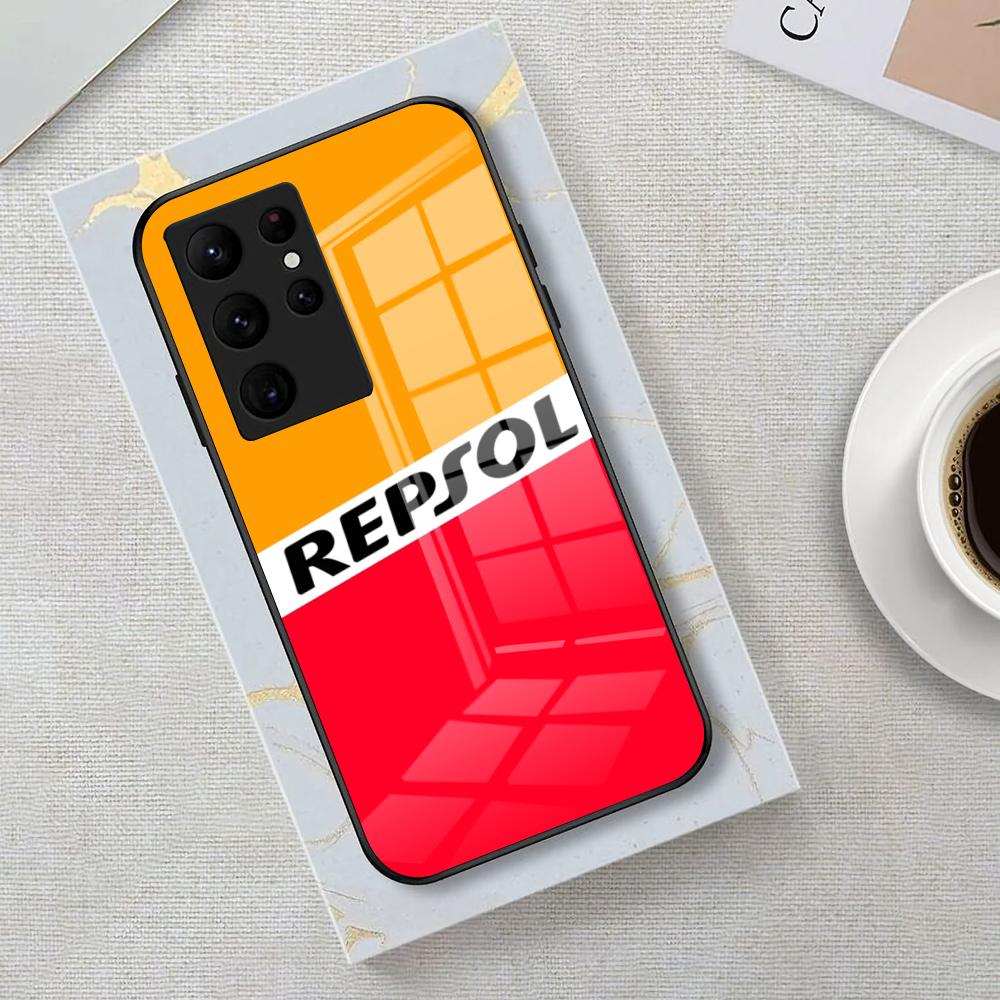 Чехол для телефона с логотипом R-repsol для Samsung S26 S25 Edge Ultra 23 22 21 20 Ultra Plus S24 Fe Стеклянная крышка