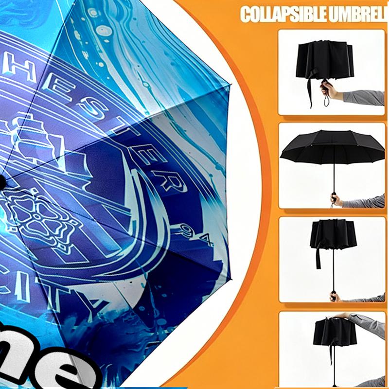 Custom Name Personalized Manchester City FC Print Umbrella, Auto Open Close, 8‑Rib Sturdy Frame, Commute Camping Hiking Use, Birthday Gift