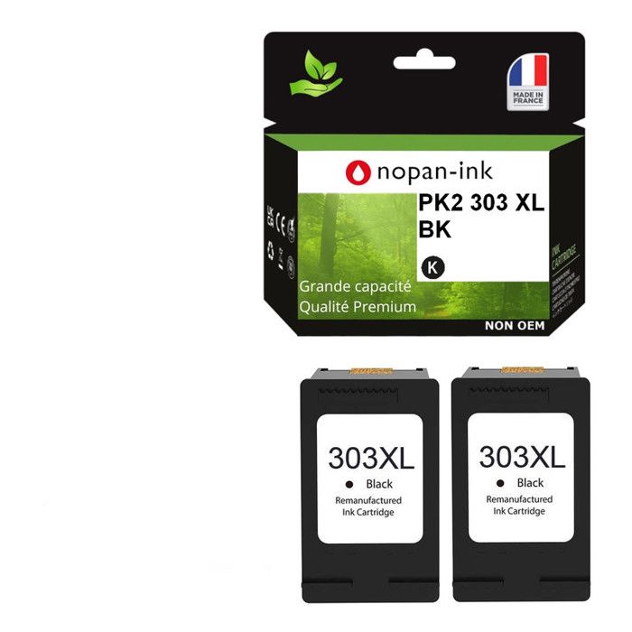 Cartouche d'encre - NOPAN-INK - 303XL - Noir - 20 ml - Pack de 2 compatibles HP Envy Photo