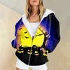 Women's Fashion Casual Halloween Printed Sweatshirt Autumn Winter Long Sleeve Cardigan With Pockets Zipper Hoodie Jacket