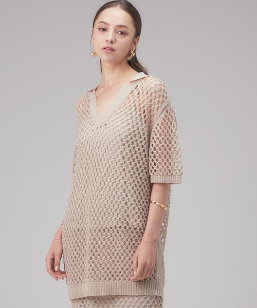 ROHEE APPAREL Mesh Knit Top+Strap Top Set / Beige