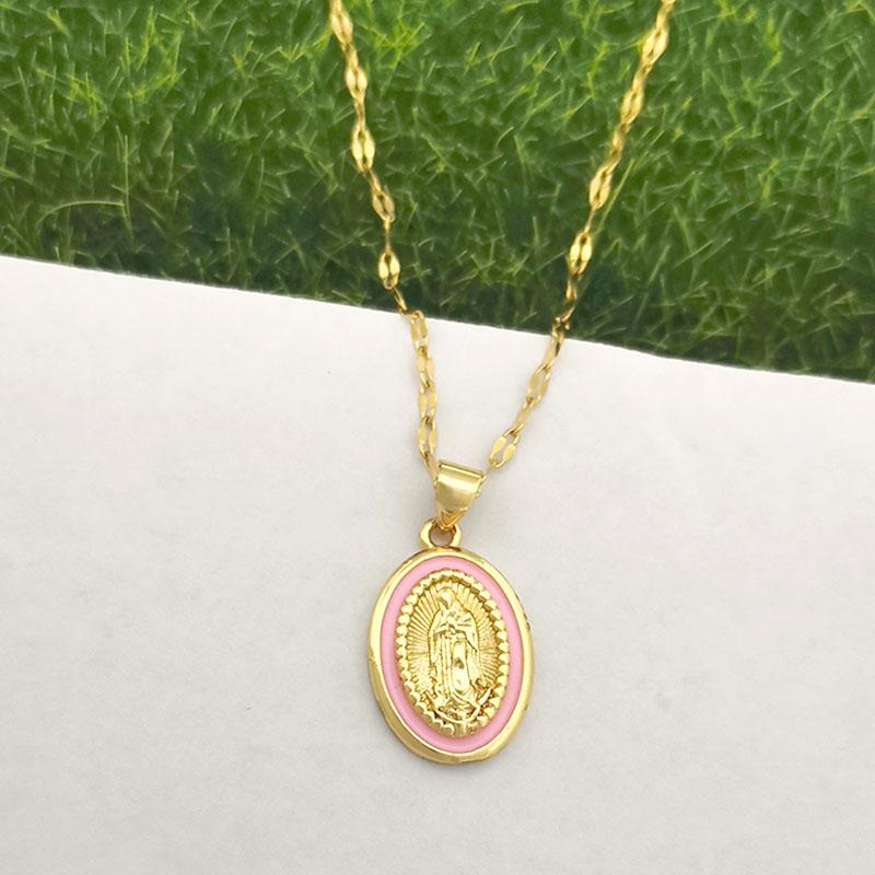 Virgin Mary Charm Pendant Necklace Choker Women Stainless Steel Silm Lips Chain Gold Enamel Candy Lucky Lady Girl Lucky