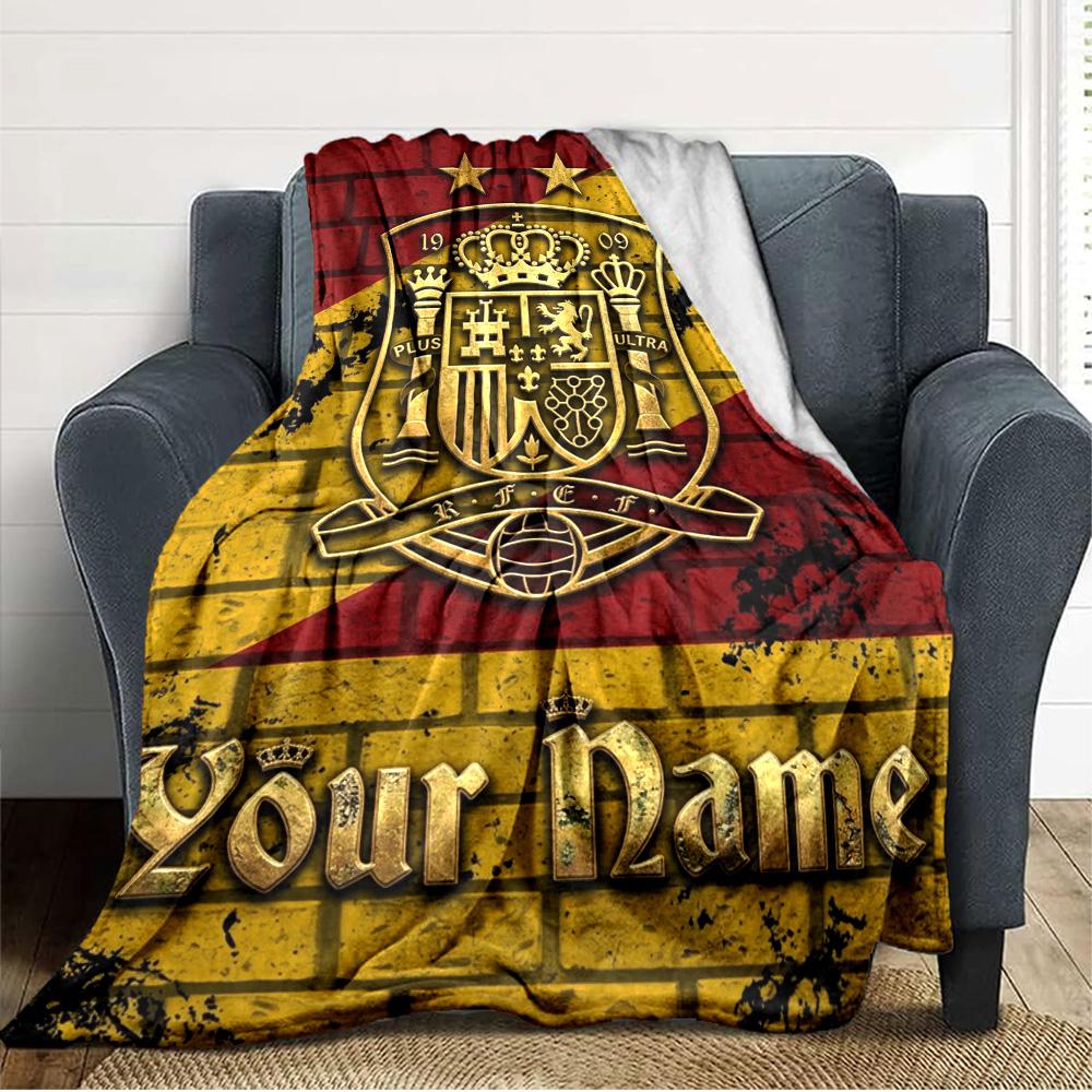 Name Custom Spain Football Print Flannel Blanket High Quality Warm Comfortable Cover for All Seasons Perfect for Gifts Home Decor