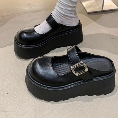 Полушлепанцы на толстой подошве с увеличением роста, женская уличная обувь, весна-лето 2025, новые, супер трендовые, французские Мэри Джейн, крутые шлепанцы-маффины