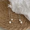 Elegant French Bow Pearl Tassel Stud Earrings for Women