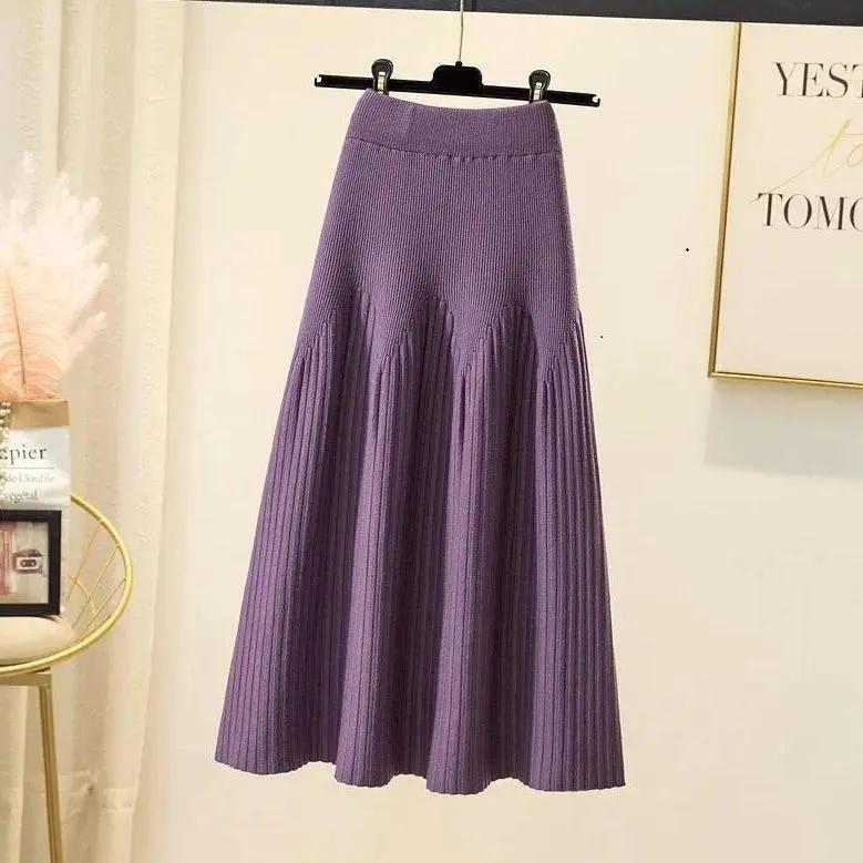 Женская юбка-миди свободного покроя на осень-зиму, повседневная, элегантная, офисная, женская, модная, универсальная, базовая юбка, однотонная, плиссированная, трикотажная юбка