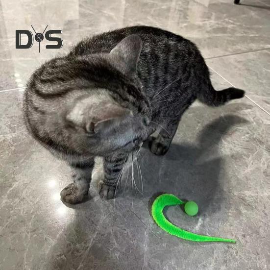 Интерактивный прыгучий мяч с хвостом, разноцветный пушистый червяк, прыгучий мяч для кошек, игрушка для преследования кошек в помещении в виде радужного червяка