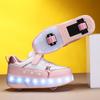 Светящиеся кроссовки для мальчиков Спортивная обувь Обувь для трения Твердая волшебная заплатка Может заряжаться Двухрядные скользящие тапочки с колесами