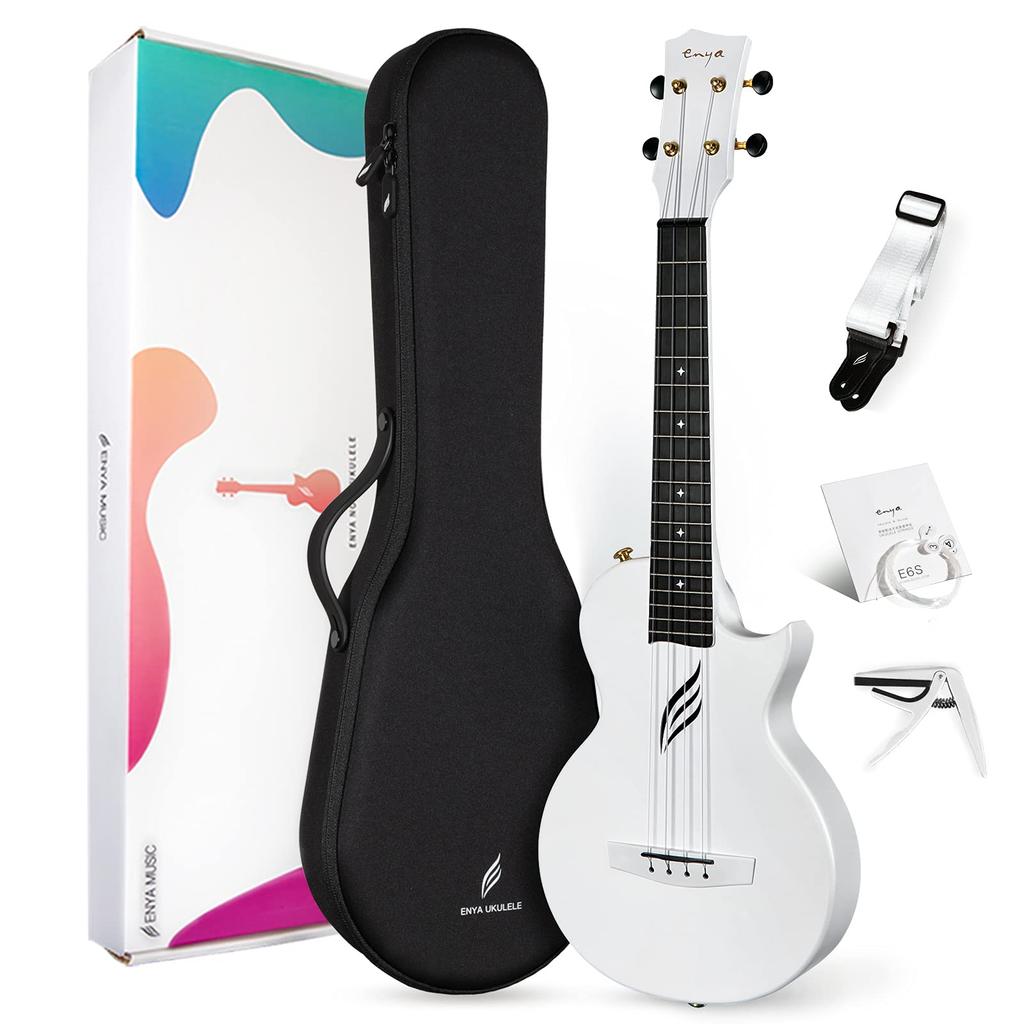 Enya Nova U Pro Carbon Fiber Ukulele Kit with Ukulele and White Fluorocarbon Replacement Strings Tenor-Size Accessories Case, Strap, Capo,