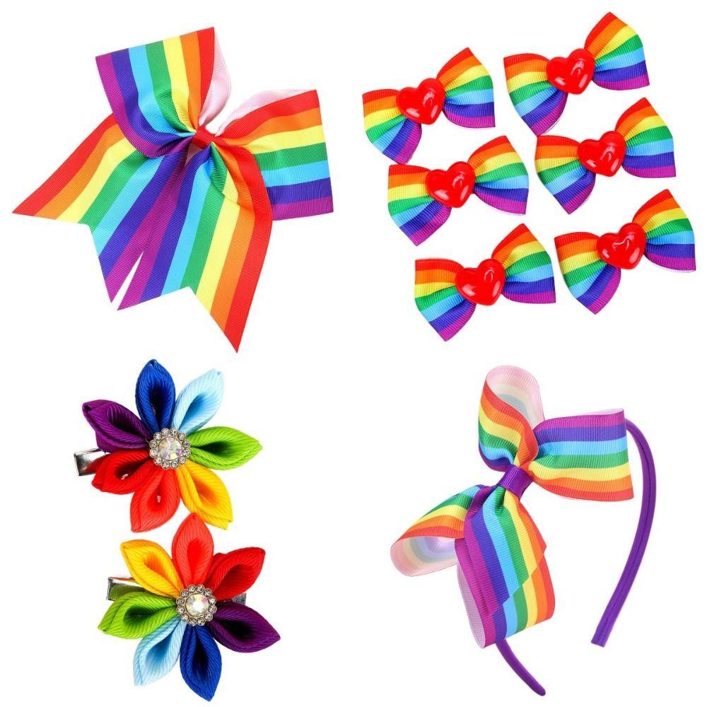 Not Harm Rainbow Hair Bow Ties Jumbo Large Ribbon Hair Band Ponytail Pigtails Holders Girls