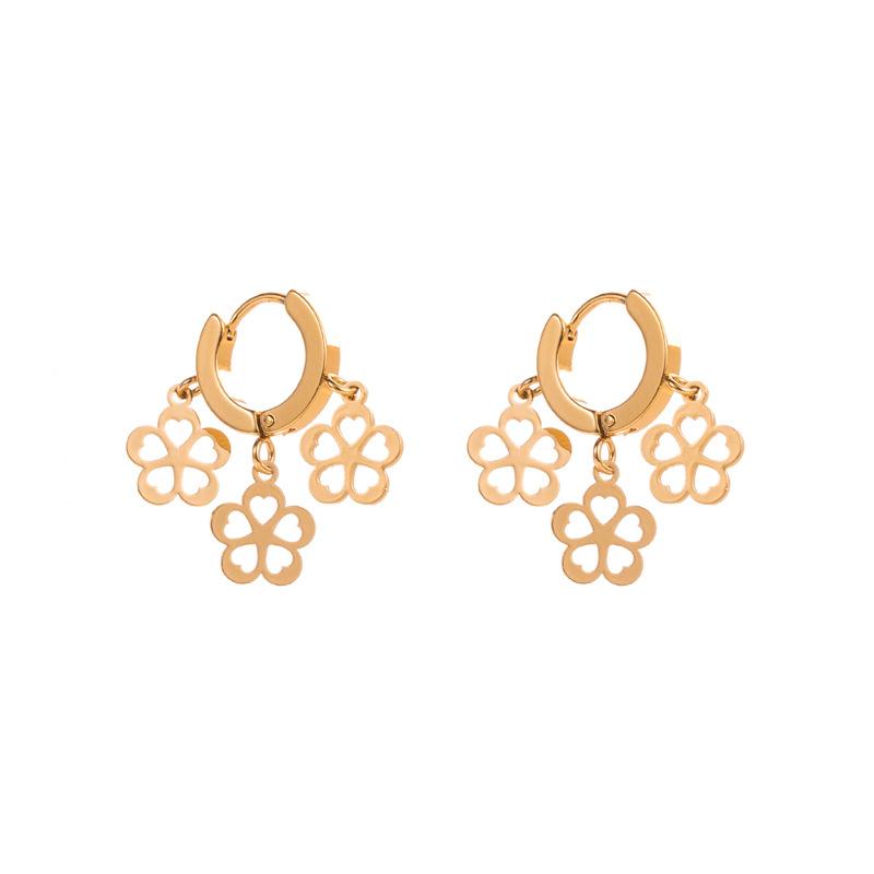 Женские простые серьги-капли в форме сердца, серьги-подвески из нержавеющей титановой стали, хрустальные цветочные глаза, золотой цвет, геометрические украшения для ушей