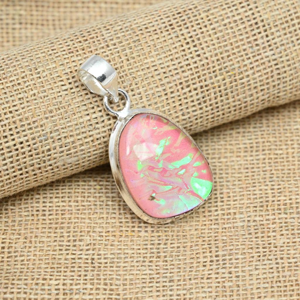 Розовый австралийский тройной опал, драгоценный камень, стерлинговое серебро 925 пробы, ювелирные изделия ручной работы, антикварный кулон
