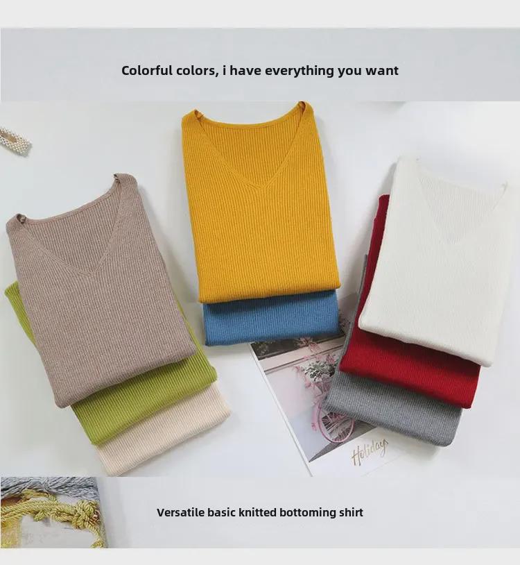 Женский облегающий трикотажный свитер с V-образным вырезом: Модный, с длинными рукавами, теплый для осени и зимы