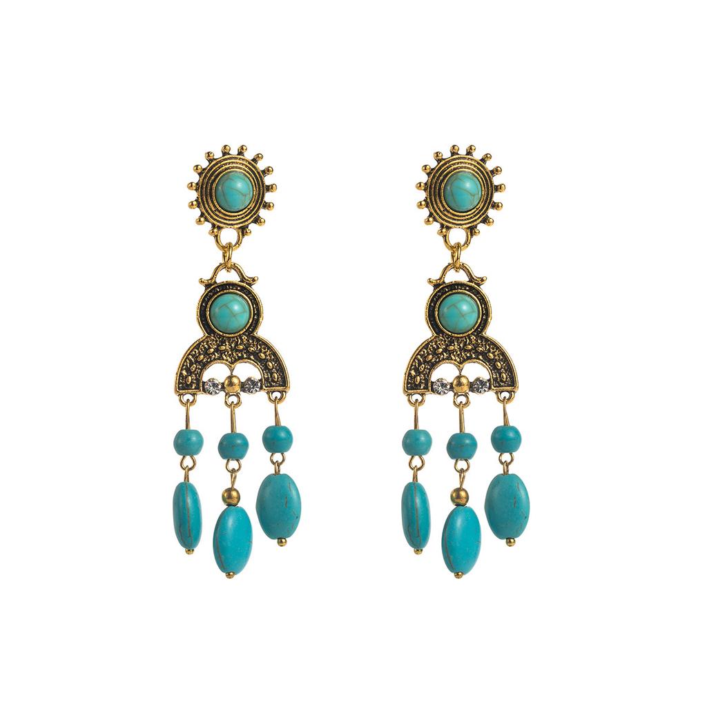 Бирюзовые длинные серьги в богемном этническом стиле, серьги-пусеты, винтажные серьги с кисточками, инкрустированные жемчугом, для женщин