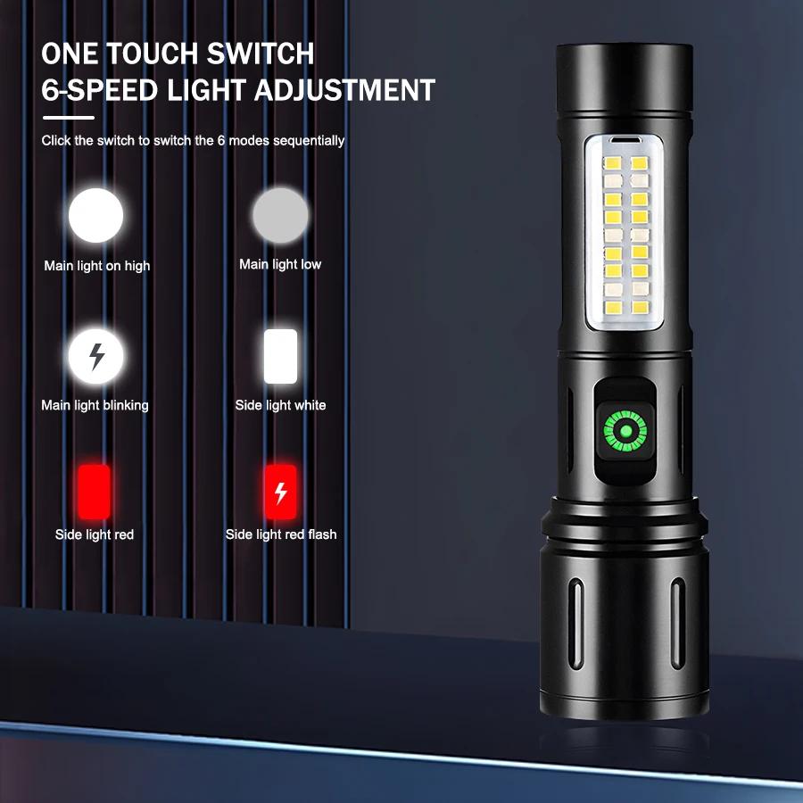 Мини-фонарик LED+COB Портативный 6-режимный Перезаряжаемый Type-c Аварийный Фонарь Кемпинг Водонепроницаемый Дальнобойный Фонарь