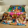 Colorful Divine Figures with Lotus MotifsFlannel blanket for bedroom, living room, sofa, and nap