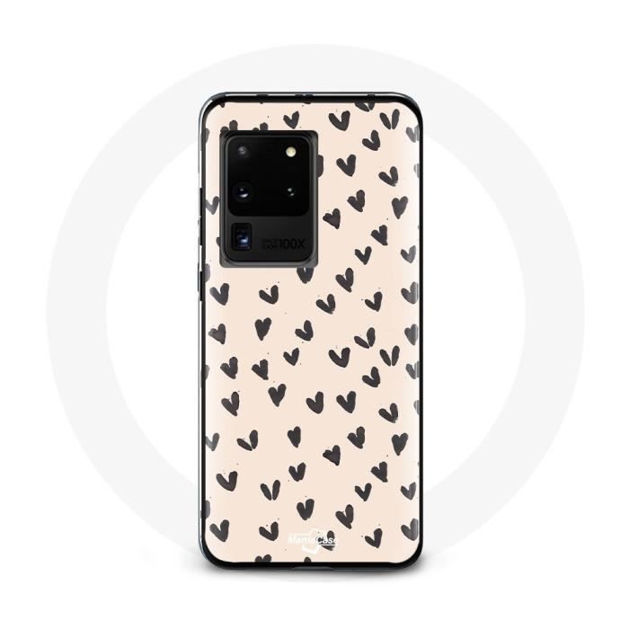 Coque pour Samsung Galaxy S20 Ultra Fond de texture abstraite coeurs noirs