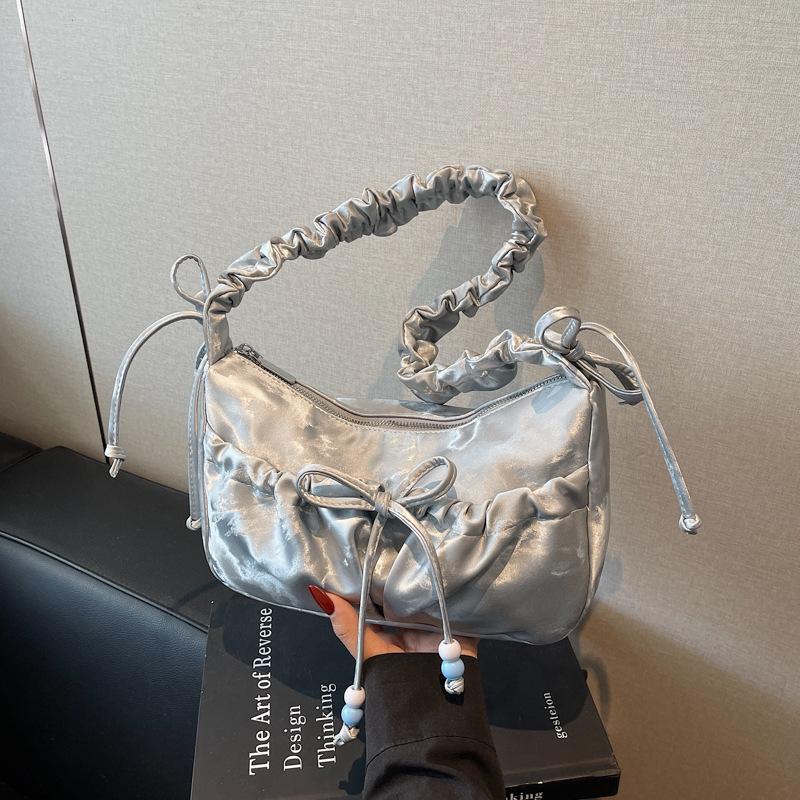 Сумка большой вместимости женская летняя новая нишевая сумка-мессенджер через плечо с бантом, плиссированная сумка-пельмень