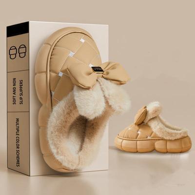 Женские осенне-зимние тапочки большого размера с толстой подошвой для дома из хлопка, повседневные, из бархата, с мехом, с мультяшными кроличьими ушками и бантом, домашняя обувь, теплые нескользящие тапочки 36-41