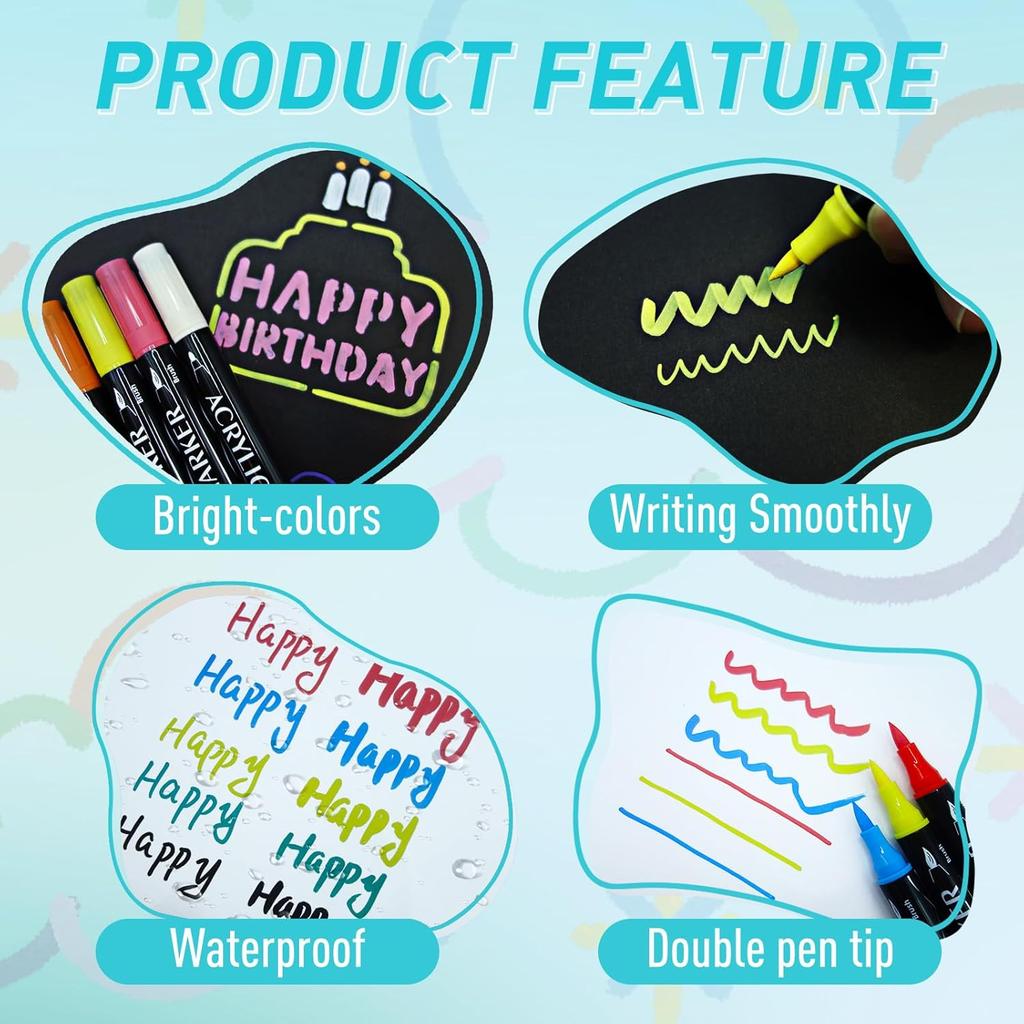 Набор акриловых маркеров с двумя наконечниками 24 цвета с наконечником-кистью и тонким наконечником Акриловые маркеры для росписи камня, дерева, стекла, ткани, холста, бумаги, художественные принадлежности