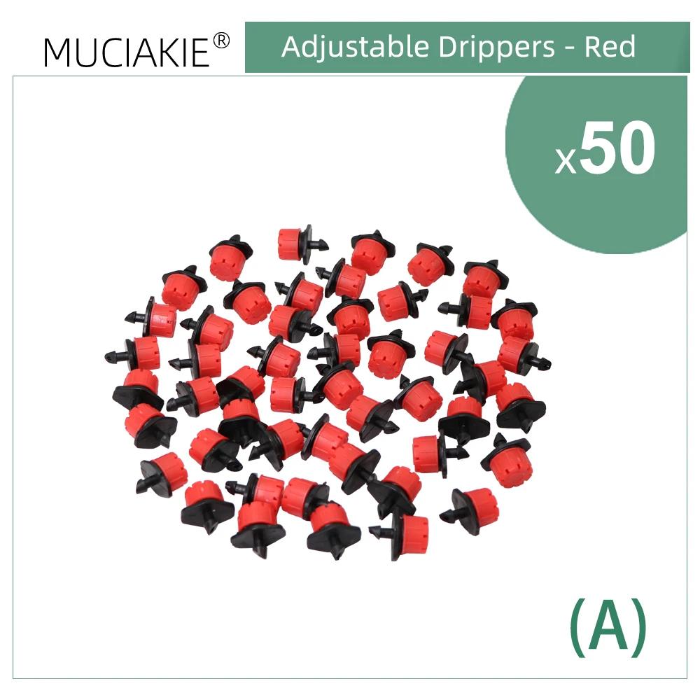 50-500PCS 1/4'' Barb Red Adjustable Nozzles Garden Watering Irrigation Sprinkler Washable Emitter 0-80L/H for Yard Greenhouse