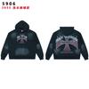 Mens Oversized V-Neck Hoodie With Gradient Washed Distressed Print Loose Fit Cotton Blend Sweatshirt Fall