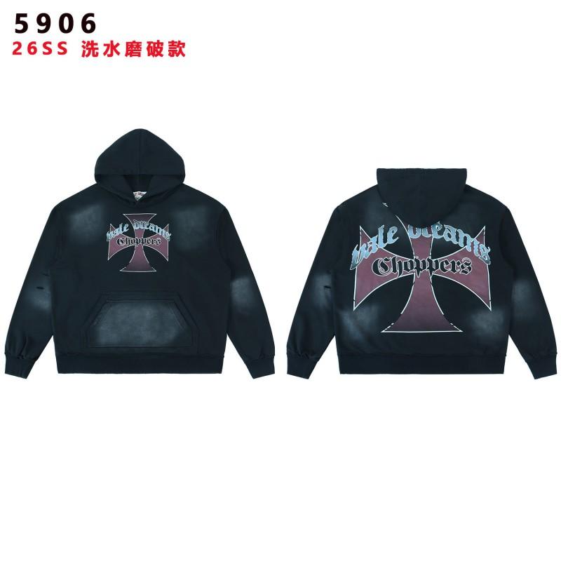 Mens Oversized V-Neck Hoodie With Gradient Washed Distressed Print Loose Fit Cotton Blend Sweatshirt Fall