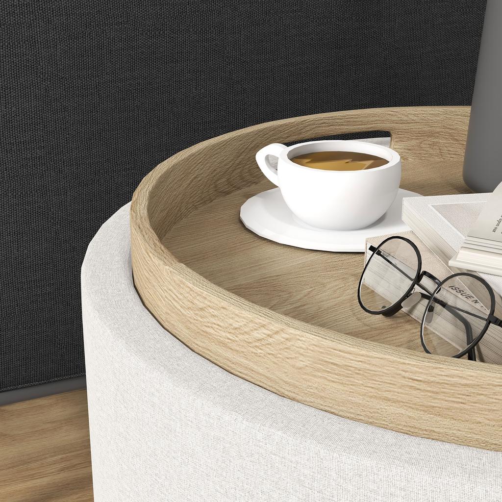 Stool Upholstered Stool, Linen, Hidden Storage, Reversible Lid, 5 6cm x 56 cm x 42 cm, Cream + Natural