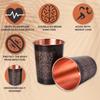 Copper Hammer Carving Water Matka Vessels Container Pot with Stainless Steel Tap 11 Litre AND Premium Copper Water Glass With Carving Design Set Of 6