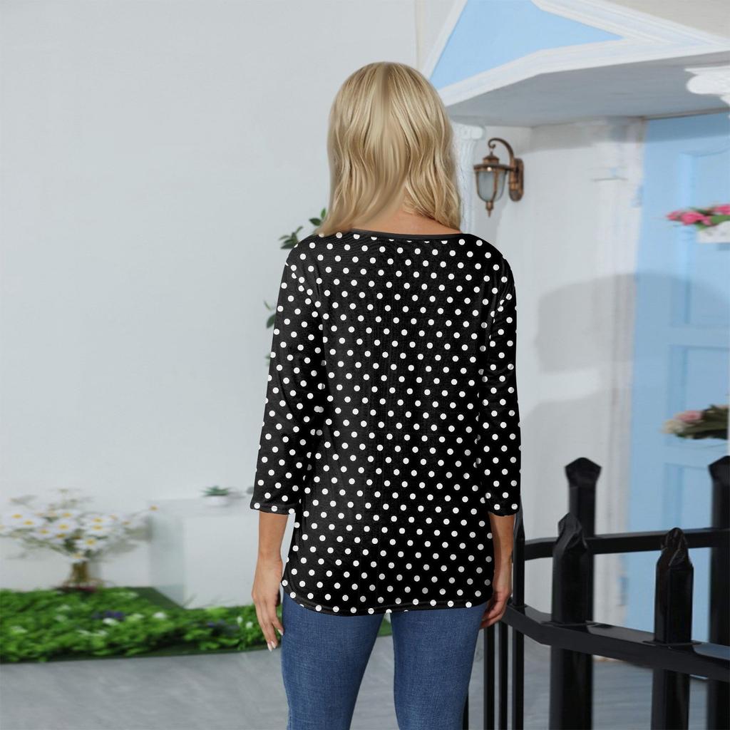 Women's T Shirt Tee Print Button 3/4 Sleeve Daily Weekend Fashion Basic V- Neck Regular Top