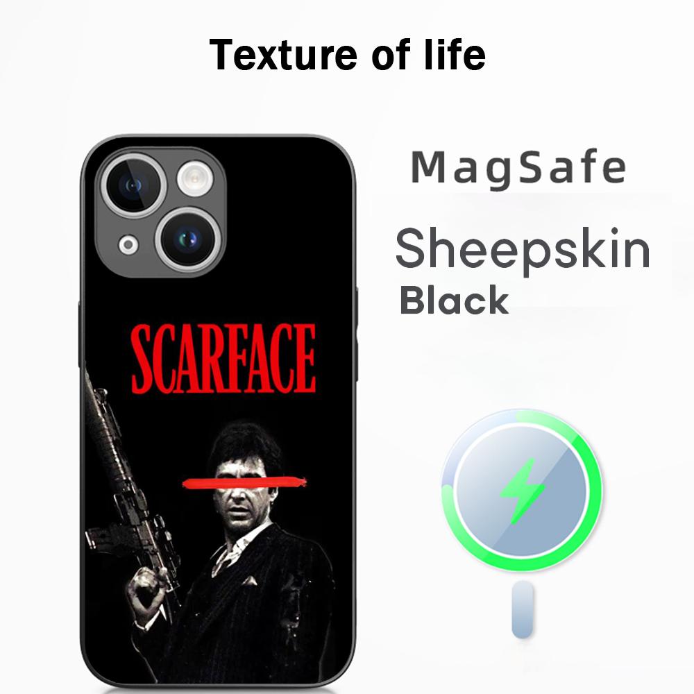 Тони Монтана Лицо со шрамом Классический плакат Чехол для телефона Для iPhone 17 16 15 14 13 12 Plus Pro Max Высококачественный Роскошный Magsafe Овчина