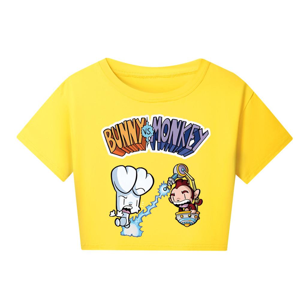 4187 Kid Girls Bunny Monkey Print Short Sleeve Short T-Shirt