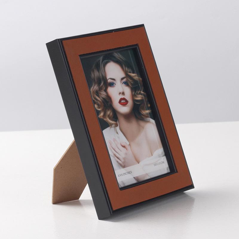 Light Luxury Leather Photo Frame Bedroom Living Room Rectangular Photo Frame Model Room European Style 6-inch 7-inch Photo Album Retro Decoration