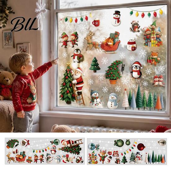 Moisture Proof Stickers for Kitchen 2Pcs Christmas Static Window Cling Stickers, PVC Removable Snowman Penguin Self Adhesive Decals Bathroom