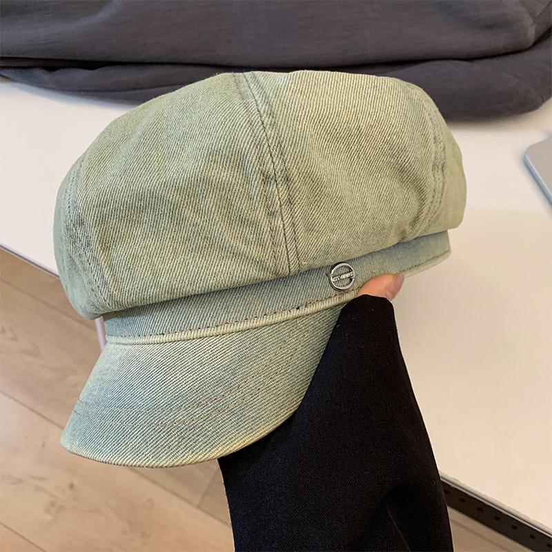 Отдел старых потертых джинсовых беретов, женская весенне-осенняя универсальная шляпа с большой окружностью головы, показывающая лицо, маленькая шляпа