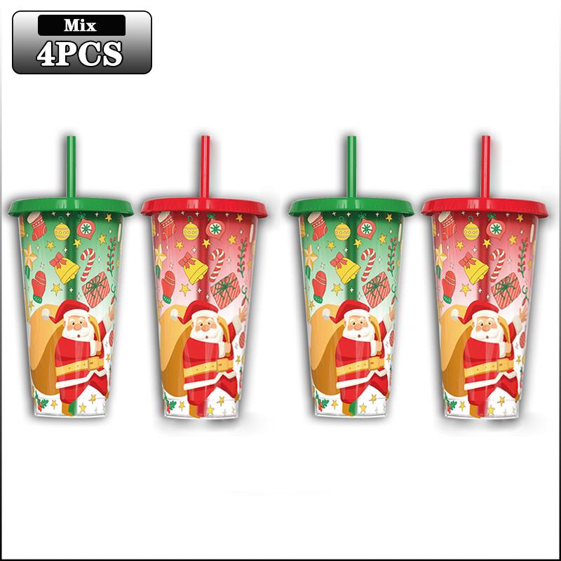 Рождественские кружки, меняющие цвет, большой вместимости, чашки, реагирующие на холод, с соломинкой, из двух частей, с изображением Деда Мороза, для кофе, чая, праздничный подарок