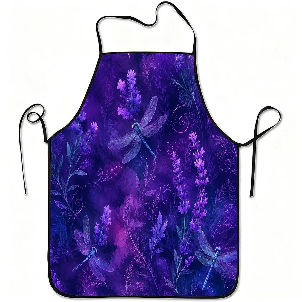 1pc Purple Lavender Floral Apron with Adjustable Waistband & Suitable for Cooking, Gardening, Orchard Picking - Durable Easy-Clean Polyester Apron Sui