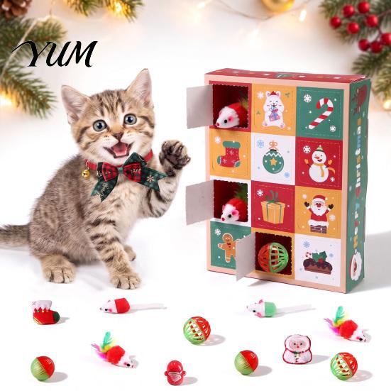 Festive Pet Gift for Cat Lovers Christmas Advent Calendar 2026, 12 Days Toys Set Countdown Cats with Interactive Mice, Balls, Plush Toys, Holiday