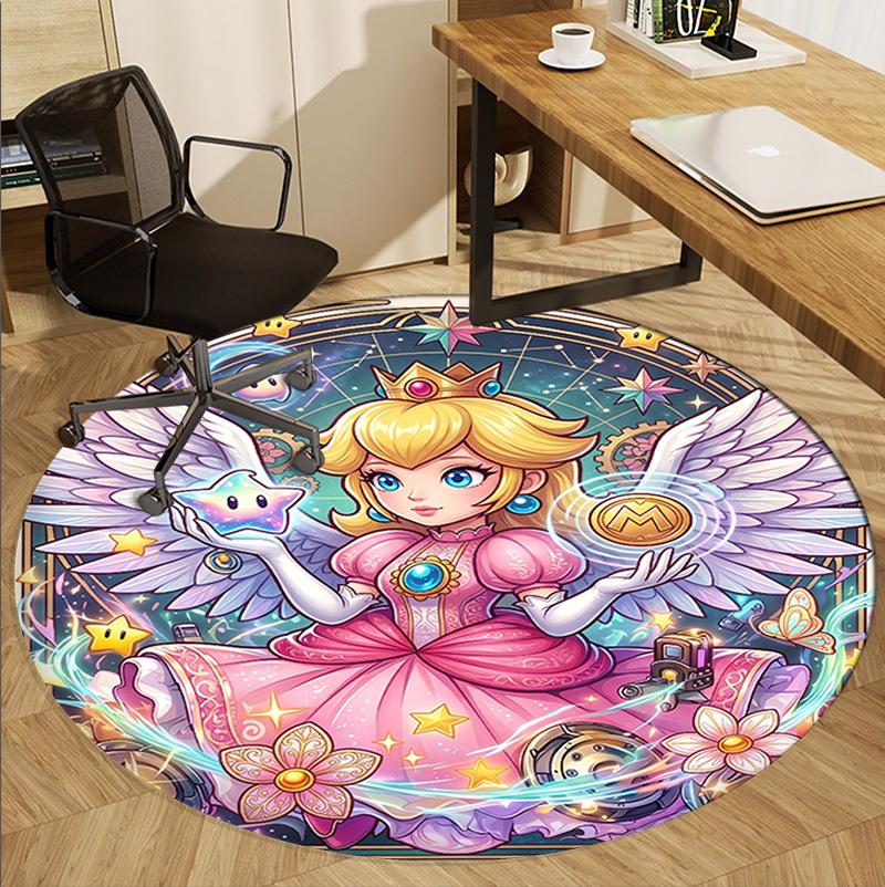 Princess Peach Toadstool Pattern Round Rug, Indoor/Outdoor Mat, for Picnic, Gameroom, Bedroom, Office, Living Room, Home Decor Carpet, Birthday Gift