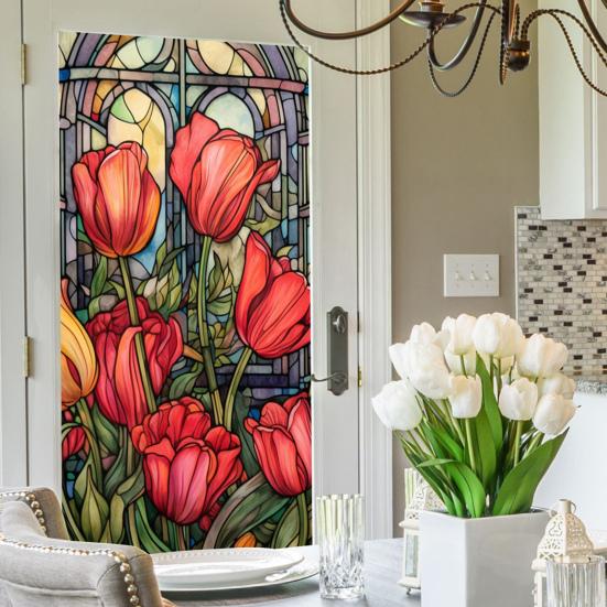 1 лист красочная пленка для оконного стекла Красочная винтажная стеклянная наклейка на окно наклейка для кухни спальня стеклянная дверь домашний декор