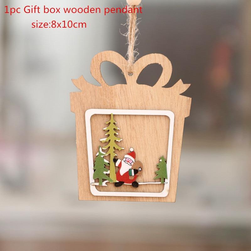 1Pc 2D/3D Christmas Ornament Wooden Hanging Pendants Star Xmas Tree Bell Christmas Decorations
