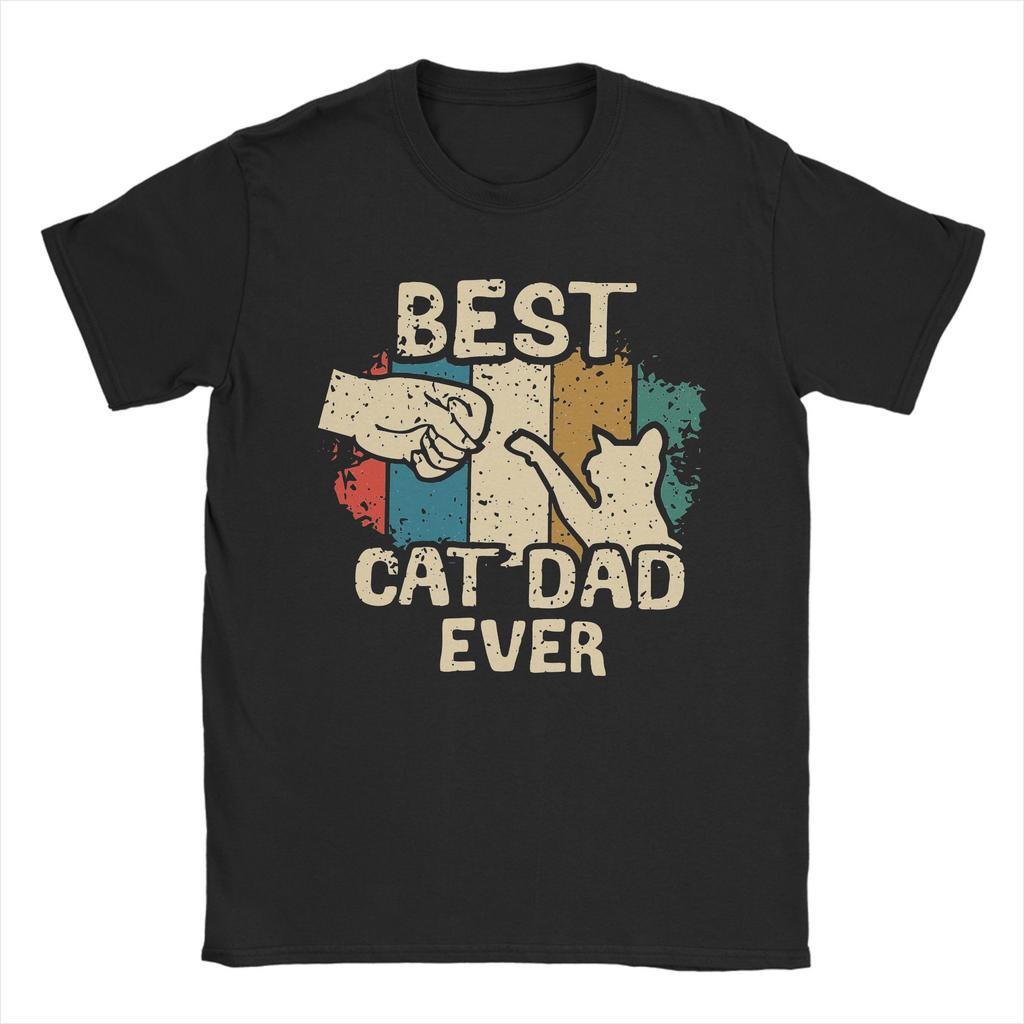 Best Cat Dad Ever Vintage Retro Cat Father Gift T Shirts Pure Cotton Funny Tshirts Round Neck Funny Daddy Tee Shirt Tops Gift