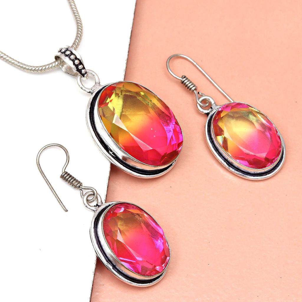 Tourmaline Set Gemstone Gift Wedding Party Bi-Color Pendant,Earring,Ring
