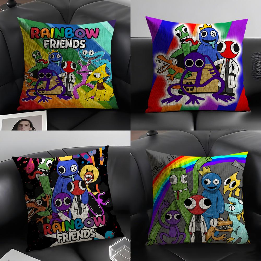 RRainbow FriendsS Cartoon Cushion Cover Natural Linen Organic Fabric DoubleSided Printing Sofa Home Decor Gift Pillow Case