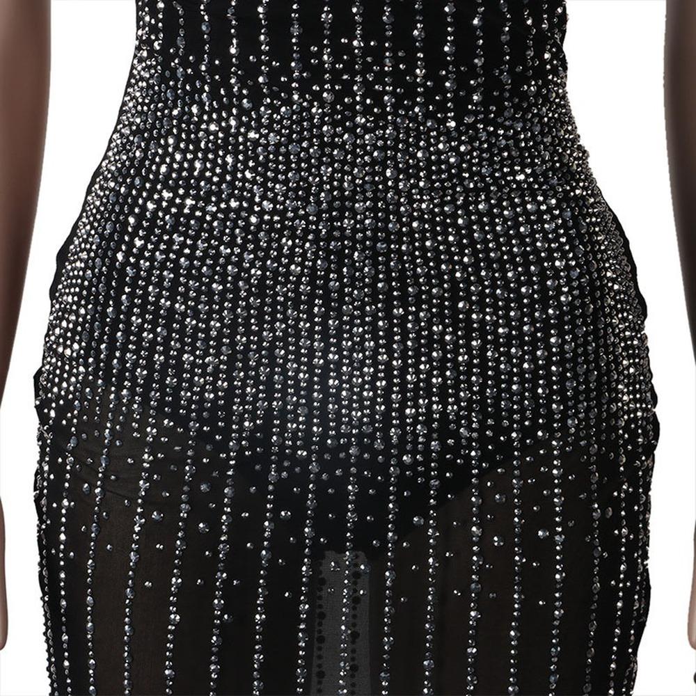 Sexy Sequin Glitter Crystal Midi Dress Women Sleeveless Strap Bodycon Club Dresses Plus Size Evening Mermaid Dresses