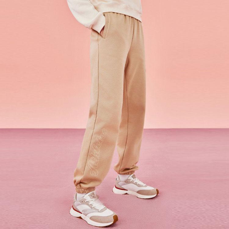 Anta Спортивные брюки Lifestyle Series, однотонные, со средней талией, с манжетами, из флиса, женские, светло-коричневые, 962348304-2