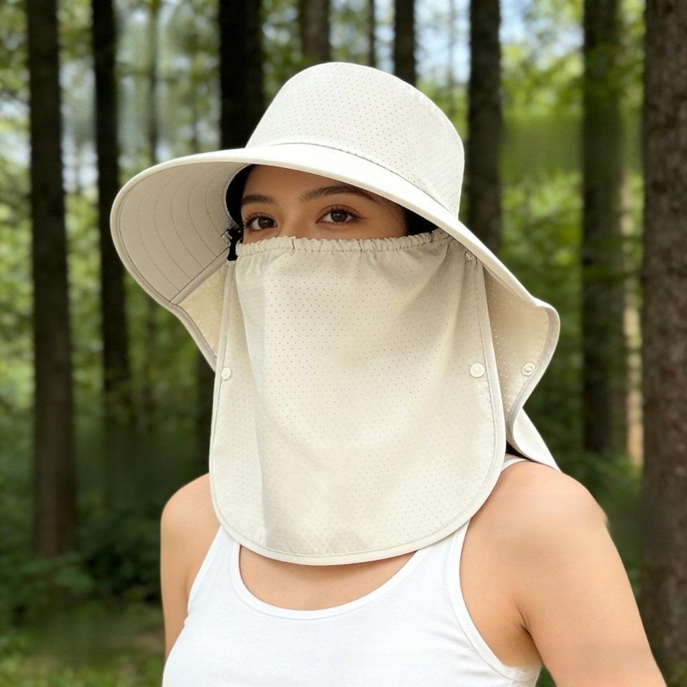 Simple Wide-Brimmed Shawl Mask Hat Solid Color Adjustable Picking Tea Hat Thin Polyester Sunshade Sun Hat Cycling