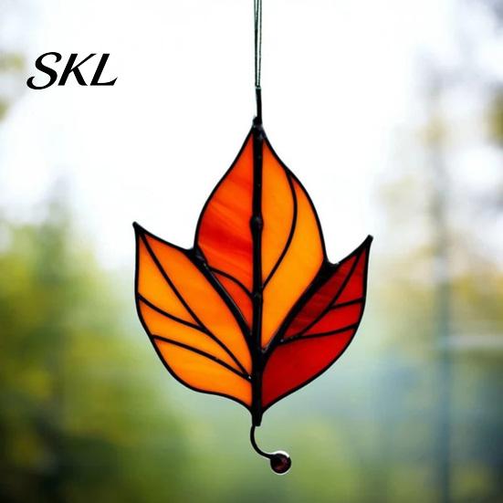 Stained Glass Leaf Art Acrylic Hanging Pendant, Waterproof Sunproof Window Hanging, Decorative Pendant Ornament with Colorful Light Effects for Garden